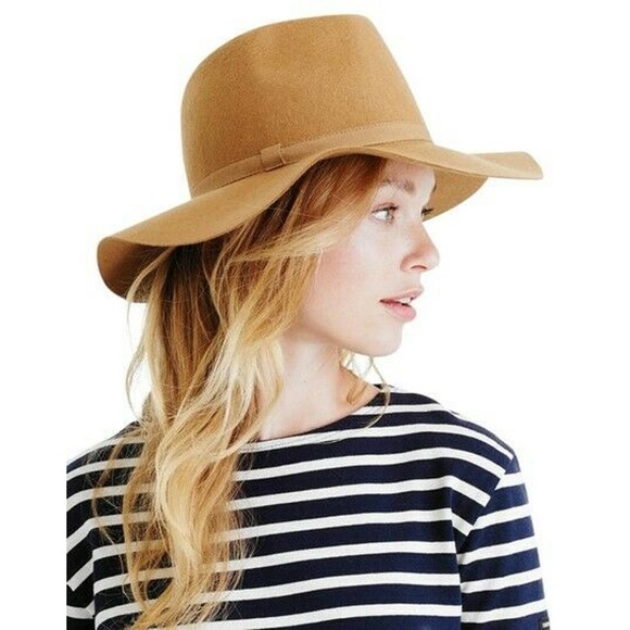 J. CREW | sz M/L Women's Camel Brown Wide Brim Italian Wool Felt Hat MSRP $75